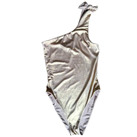 Sara Cristina Nerea One-Shoulder Swimsuit in Metallic Gold Nylon Size Small - Picture 4 of 7